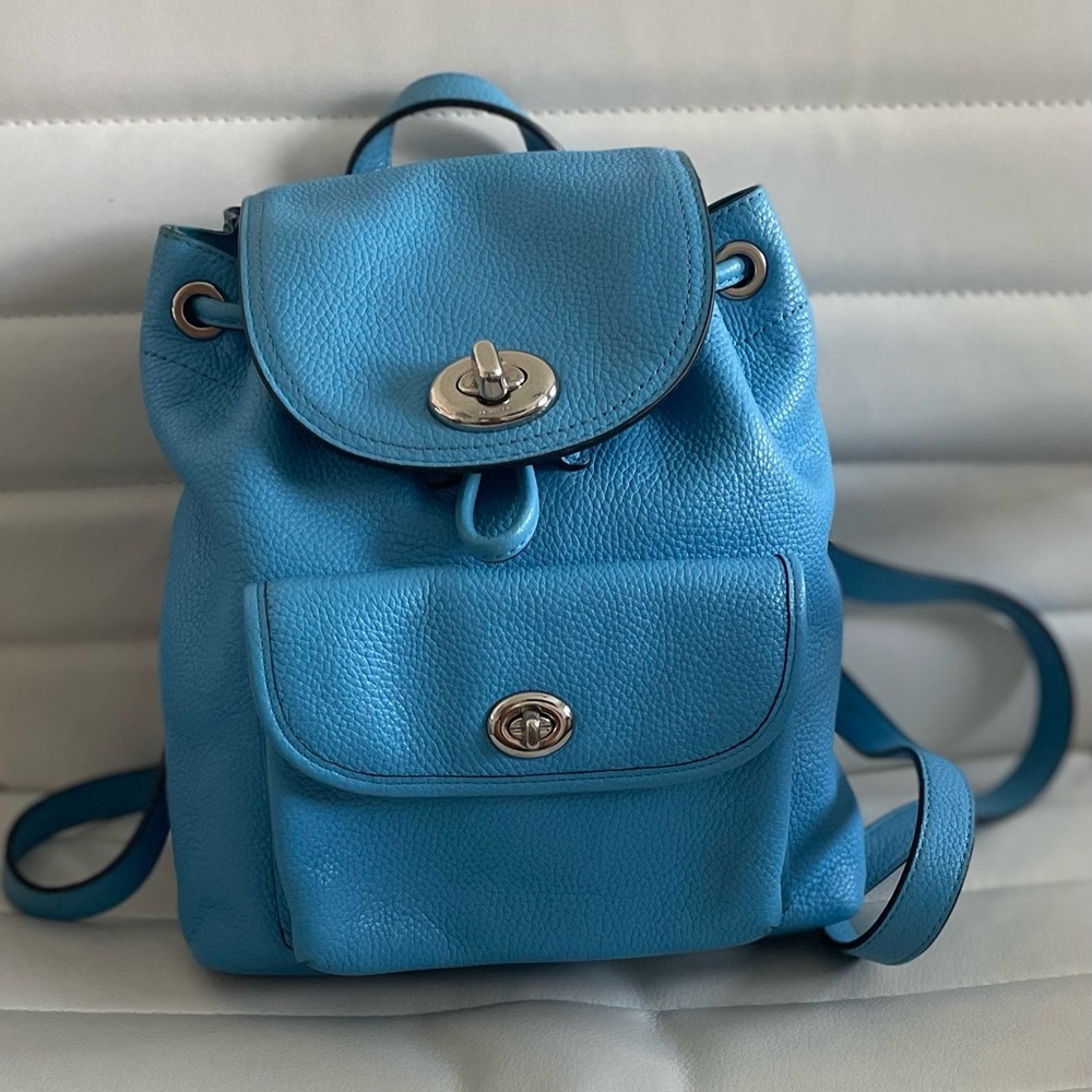 Coach Azure Blue Leather Turnlock Rucksack BackPack